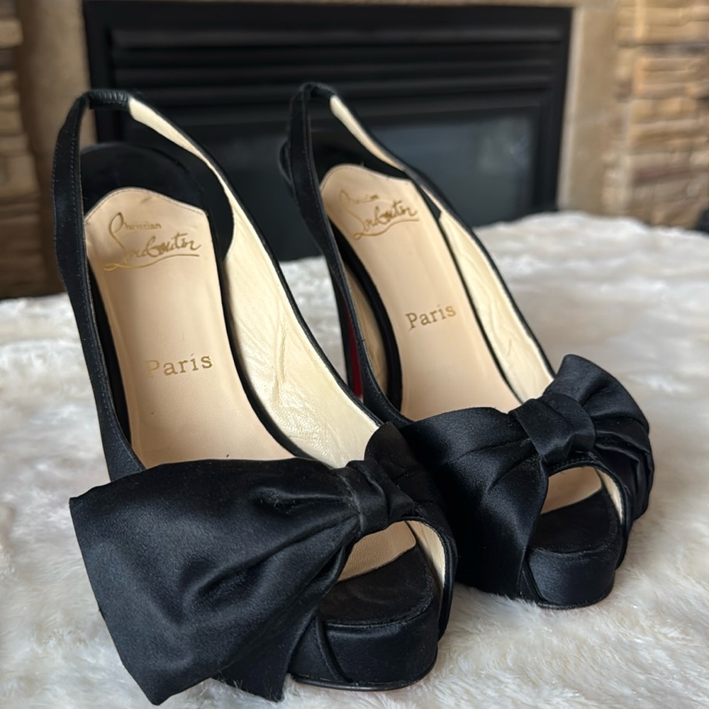 Christian Louboutins black platform sling backs, size 39 fits like 38